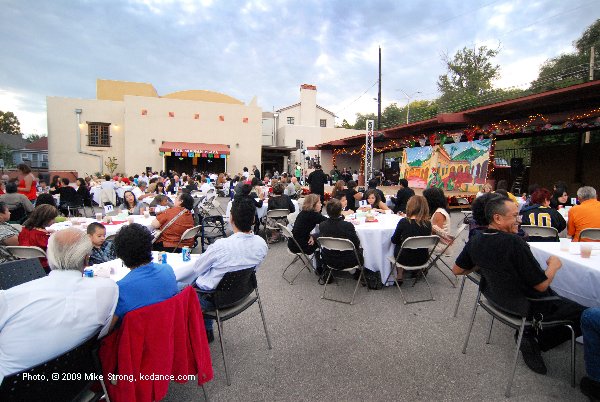 Guest tables in Guadalupe Center outside for dinner and dancing entertainment, early in the evening, pre-show - El Grupo Folklorico Atotonilco 30th Anniversary at Guadalupe 25 September 2009 - photo, copyright 2009 Mike Strong