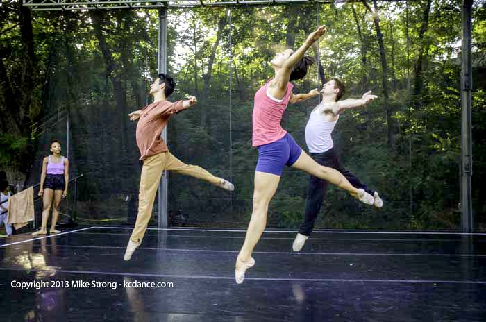 Rehearsal: Latra Wilson (upstage right wing), Mark Gieringer, Betty Kondo, Preston Swovelin for Owens Cox Dance Co at Dance in the Park 2013