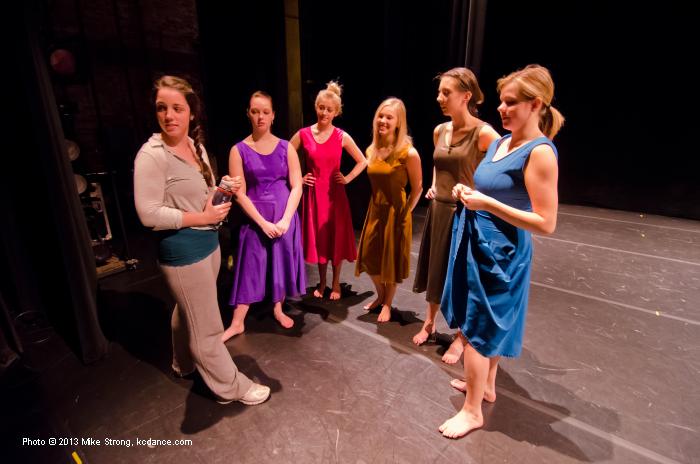 Call Me Your Lullaby by Lucy Shopen (left) - talks with her dancers - L-R: Lucy, Lisa Caldwell, Kelly Casper, Cora Schimke, Alexandra Sierra, Molly Jones