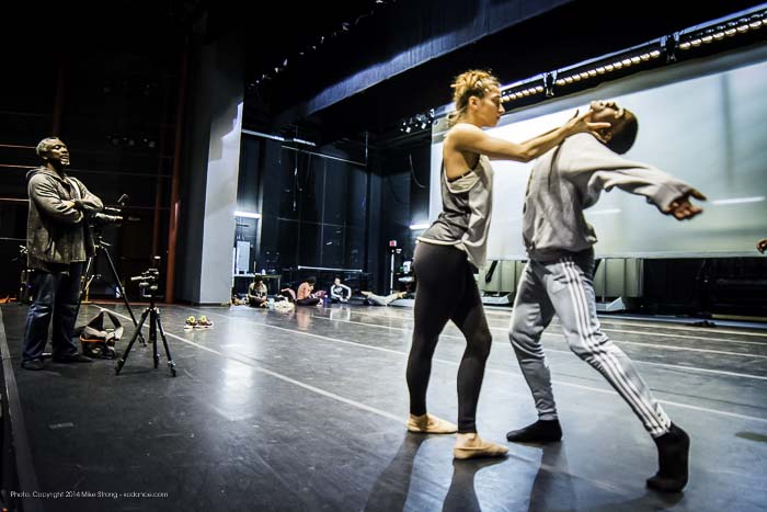 Tech rehearsal in Polsky theater with Robert Moses (left) and (right) Alessandra Perdichizzi and Kevin Tate in Heart Thieves by Robert Moses for Wylliams-Henry Contemporary Dance Co.