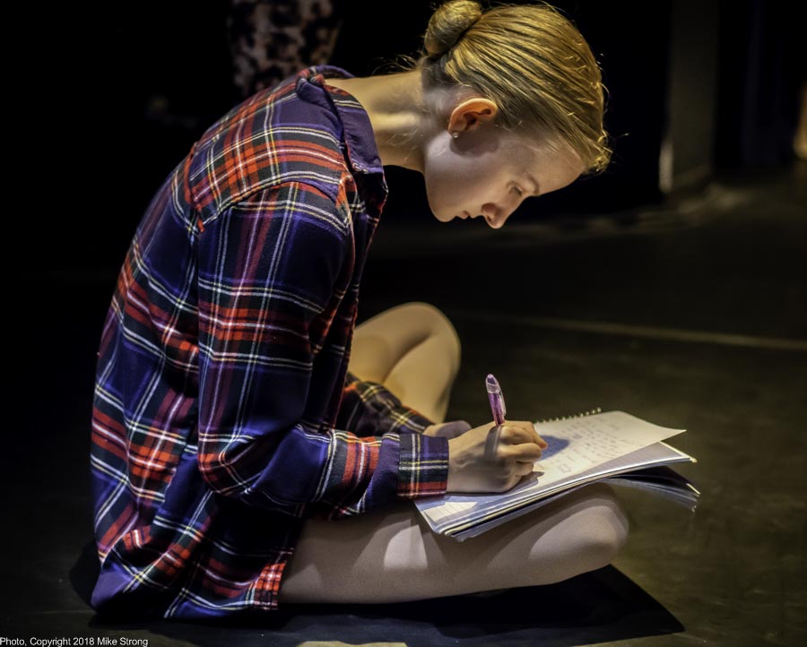 Alice - A dancer's activitiy, taking dance notes during tech