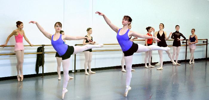 Tudor class in KC Ballet School's summer intensive. Here I've stitch two shots of the same ballerina (from Webster) in Arabesque. She is not twins.