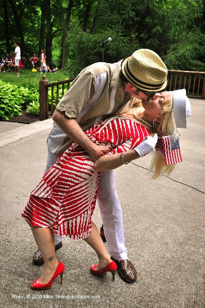 Dave and Nicole Stephens have even more fun recreating the 1945 sailor kisses nurse picture. Nothing like and homage! - photo by Mike Strong kcdance.com