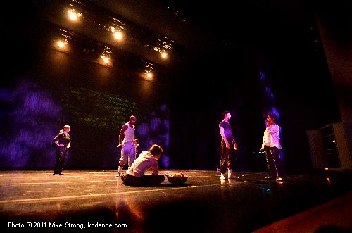 A moment while working on stage on Desire by Gary Abbott - (L-R) DeeAnna Hiett, Ed Franklin, Brittany Duskin (sitting, back), Gavin Stewart, Mary Pat Heny