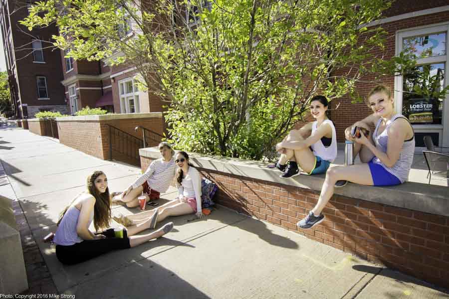 Dancers on the sidewalk outside of Quiznos between performances - Kaitlyn Gardner, Brock Maze, (Katie) Ekaterina Everhart, Danielle Palomino, Katie Johnson