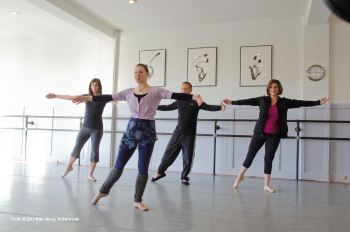 All together on a tendu. Ann in front. In back, L-R: Michelle Bogowith, Nick Vasos, Kim Byrnes