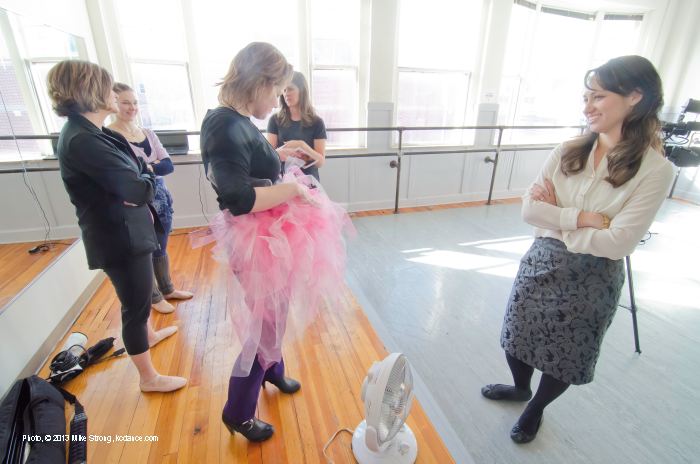 Nancy Besa, media relations is in the tutu, producer Camissa Hill (right). Behind from left: Kim Byrnes, Ann Shaughnessy, Michelle Bogowith