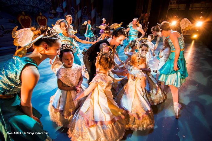AYB company dancers along with Jennifer Tierney (center) work with the smallest dancers dressed as cherubs.
