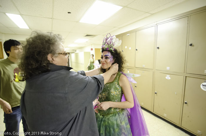 Director Marciem Bazell checks makeup and costume of Alba Cancel playing Tytania Friday and Sunday (Friday show)