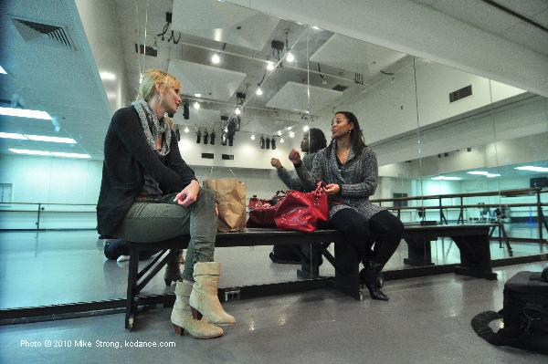 Costume designer Lisa Choules and rehearsal director Sabrina Madison-Cannon in studio 108